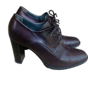 Jil Sander Dark Burgundy Lace Up  Leather Heeled Oxfords size 39